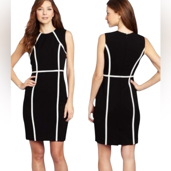 Dana Buchman Black Dress w/ White Piping | Size 6 | Slimming Fit | Workwear, Wed - Picture 1 of 8